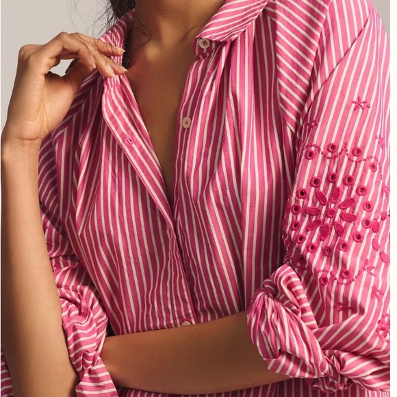 Scotch & Soda size (XS/S) European size 34 fuchsia and white striped shirt dress - Picture 2 of 15